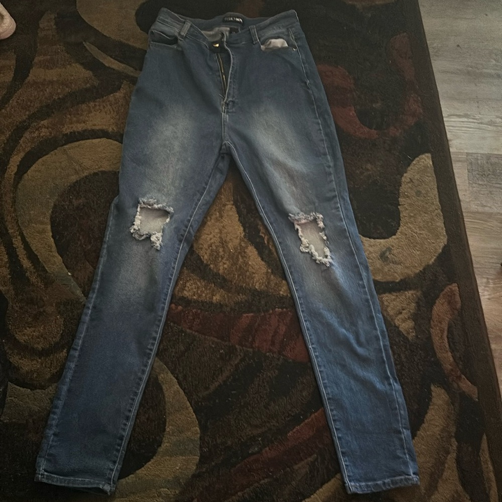 High waisted stretchy denim jeans